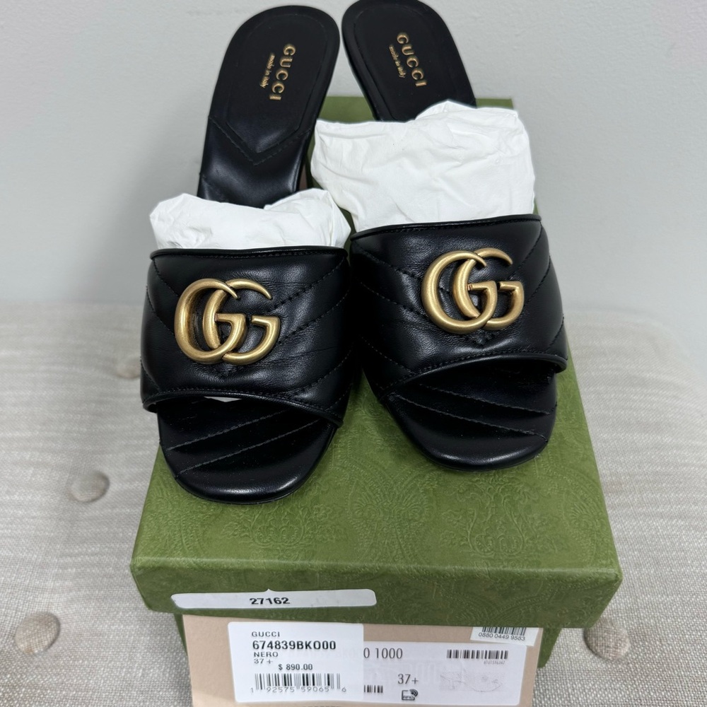 GUCCI • GG QUILTED SLIDE SANDAL, SLIDE, HEEL - NERO